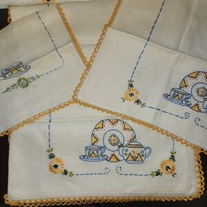 Vintage Hand Embroidered Linen Table Runner or Dresser Scarfs